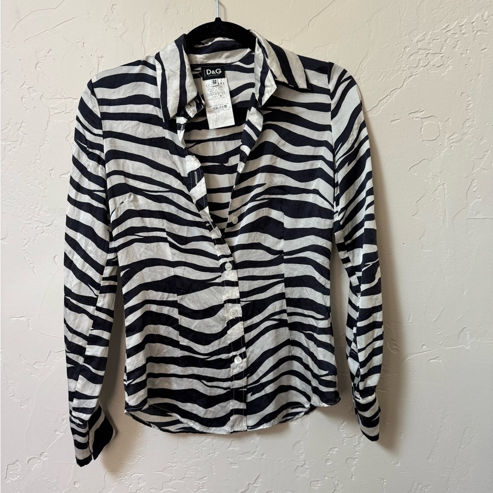 D&G Monochrome Zebra Stripe Button Down Shirt 100% silk top